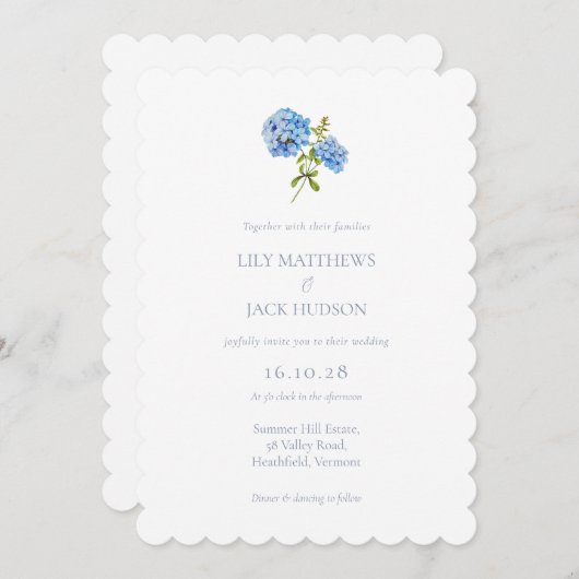 シックフローラアジサイ非フォト結婚式招待状 (正面/裏面)