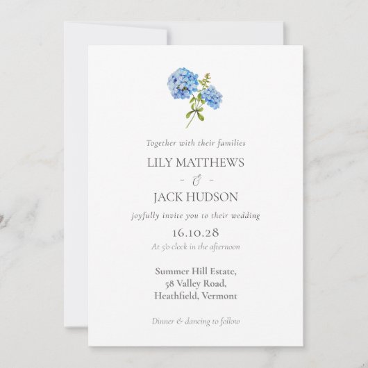 シックフローラアジサイQRコード結婚式招待状 (正面)