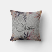 シックフローラエレガントシルバーダマスクパーソナライズされた クッション (正面)