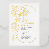 シックフローラエレガントモダン誕生日金ゴールド 箔招待状 (正面)