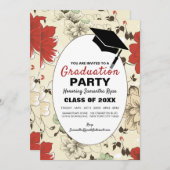 シックフローラキャップ卒業パーティー招待状 案内状 (正面/裏面)