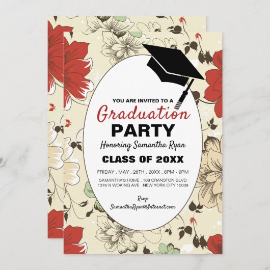 シックフローラキャップ卒業パーティー招待状 案内状