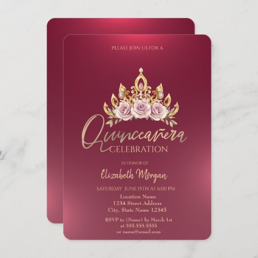 シックフローラクラウンブルガンディキンセアニラ 招待状 (正面/裏面)