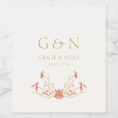 シックフローラクレスト結婚イニシャルのテーブル番号 ワインラベル (シングルラベル)