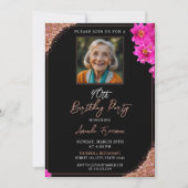 シックフローラグリッター90th誕生日 招待状 (正面)