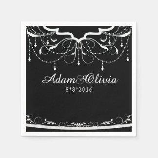 シックフローラシャンデリアブラック結婚ズ スタンダードカクテルナプキン