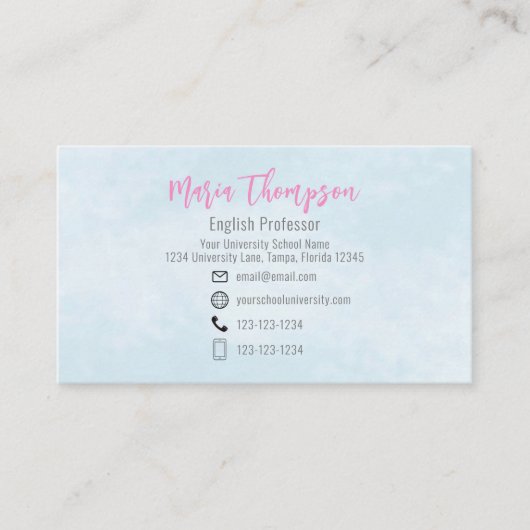 シックフローラスタイリッシュピンク牡丹プロフェッショナルブルー 名刺 (正面)