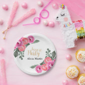 シックフローラダスティピンクローズ金ゴールドスウィート16パーティー ペーパープレート (パーティー)