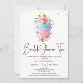 シックフローラティーカップティーパーティーブライダルシャワー 招待状 (正面)