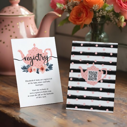 シックフローラティーパーティーガールベビーシャワーレジストリ エンクロージャーカード