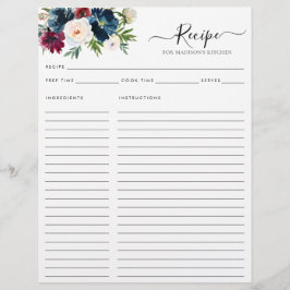 シックフローラネイビーブルーブルガンディレッドキッチンレシピ