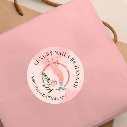 シックフローラネイルアートマニキュアハンドネイルサロンロゴ ラウンドシール