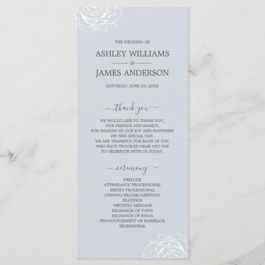 シックフローラバラアイスブルーシンプルミニマル結婚ズ プログラム (正面)