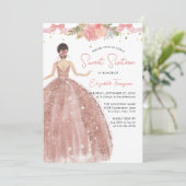 シックフローラバラ金ゴールドドレススウィート16誕生日 招待状 (スタンド正面)