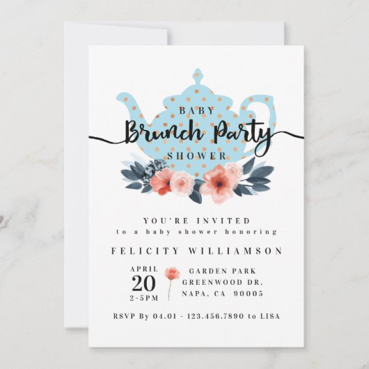 シックフローラバンチパーティーボーイベビーシャワー招待状 招待状 (正面)