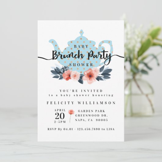 シックフローラバンチパーティーボーイベビーシャワー招待状 招待状 (スタンド正面)