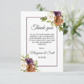 シックフローラパープル水玉模様秋の結婚式 サンキューカード (スタンド正面)