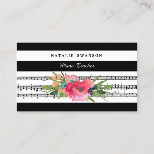 シックフローラピアノ先生モダンミュージカルノート 名刺 (正面)