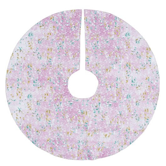 シックフローラピンククリスマスホリデー ブラッシュドポリエステルツリースカート (正面)