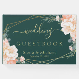 シックフローラピーチクリーム金ゴールドエメラルドグリーン結婚ズ ゲストブック