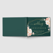 シックフローラピーチクリーム金ゴールドエメラルドグリーン結婚ズ ゲストブック (全面)
