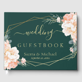 シックフローラピーチクリーム金ゴールドエメラルドグリーン結婚ズ ゲストブック