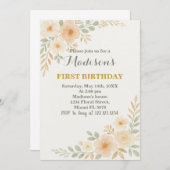 シックフローラファースト誕生日招待状 招待状 (正面/裏面)