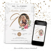 シックフローラフォトサプライズ90thバースデーパーティー 招待状