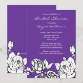 シックフローラブライダルシャワーインビテーションパープル 招待状 (正面/裏面)