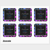 シックフローラブラックブルーピンク色製品ラベル スクエアシール (シート)