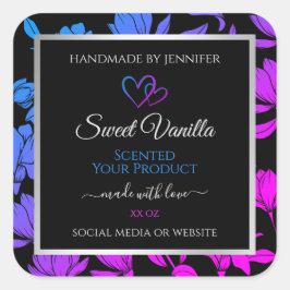 シックフローラブラックブルーピンク色製品ラベル スクエアシール