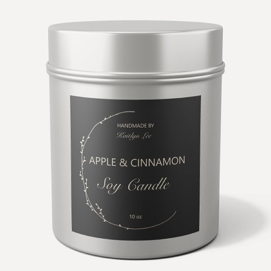 シックフローラブラック&ホワイト手作りキャンドルラベル スクエアシール