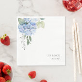 シックフローラブルーアジサイ結婚ズホワイト スタンダードランチョンナプキン (インサイチュ)