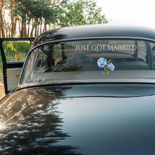 シックフローラブルーアジサイ結婚トランスペアレント車 ウィンドウサイン