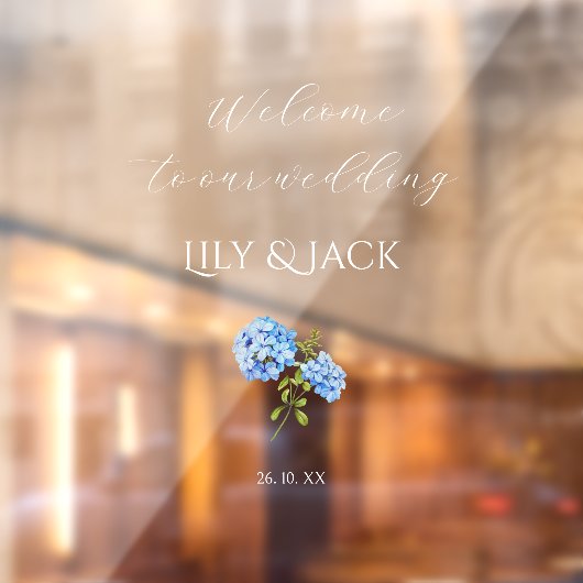 シックフローラブルーアジサイ結婚トランスペアレント ウィンドウサイン (シート2)