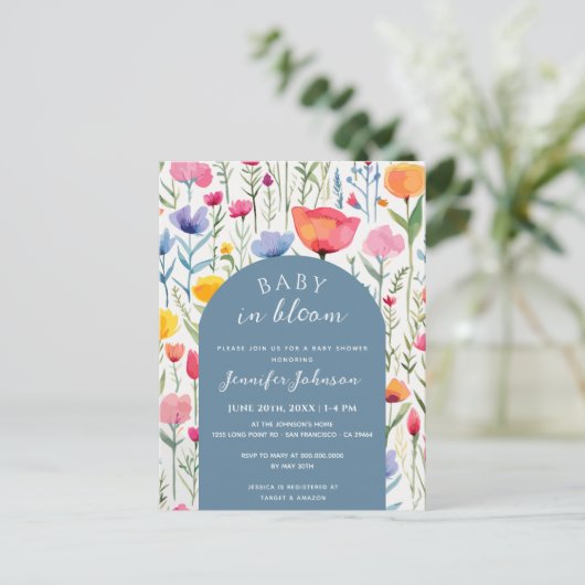 シックフローラブルーアーチベビーシャワーボーイ ポストカード (スタンド正面)