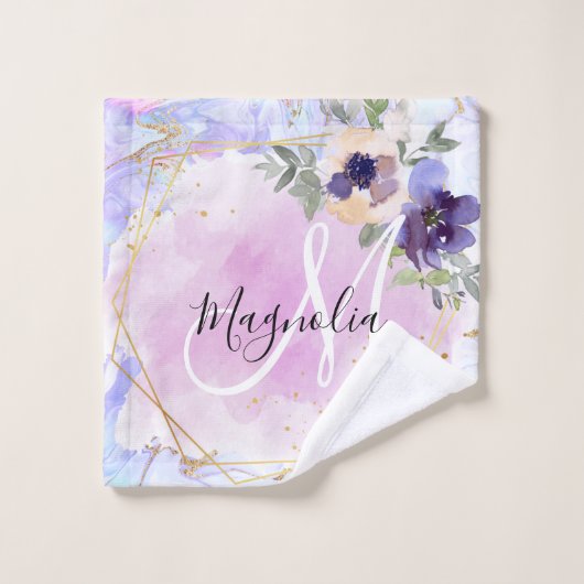 シックフローラブルーピンク金ゴールドレインボーマーブルモノグラム ウォッシュタオル (ウォッシュタオル)