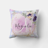 シックフローラブルーピンク金ゴールドレインボーマーブルモノグラム クッション (裏面)