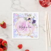 シックフローラブルーピンク金ゴールドレインボーマーブルモノグラム スタンダードカクテルナプキン (インサイチュ)