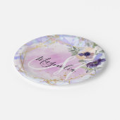 シックフローラブルーピンク金ゴールドレインボーマーブルモノグラム ペーパープレート (アングル)