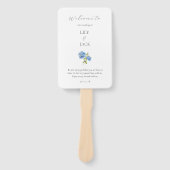 シックフローラブルーホワイトアジサイ結婚式 プログラム ハンドファン (正面)