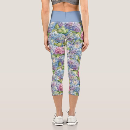 シックフローラブルーラベンダーアジサイ柄 カプリレギンス (裏面)