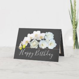 シックフローラブーケバラ&オーキッドフラワーズ誕生日 カード