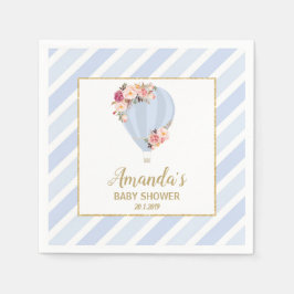 シックフローラホットエアバルーン男の赤ちゃんシャワーブルー スタンダードカクテルナプキン