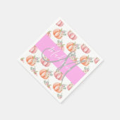 シックフローラホワイトピンクピーチパンプキンモノグラム名 スタンダードカクテルナプキン (角)