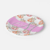 シックフローラホワイトピンクピーチパンプキンモノグラム名 ペーパープレート (アングル)