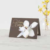シックフローラホワイトマグノリアフラワーブラウン誕生日 カード (黄色い花)
