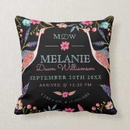 シックフローラボタニカルストークバードベビー誕生統計 クッション