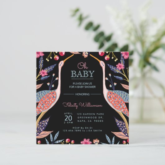 シックフローラボタニカルストークベビーシャワー招待状 招待状 (スタンド正面)