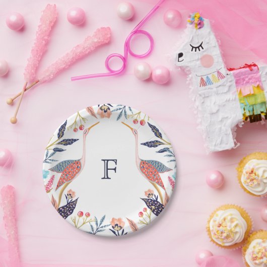 シックフローラボタニカルモノグラムストルクベビーシャワー ペーパープレート (パーティー)